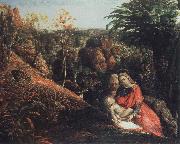 Samuel Palmer landscape with repose of the holy family painting